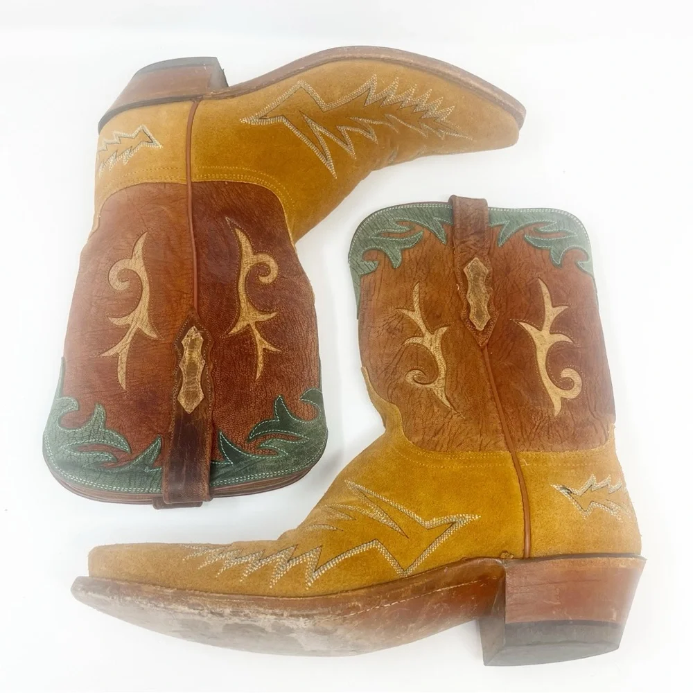 Lucchese Boots Green Suede Snip Toe Western Cowgirl - Picture 4 of 12